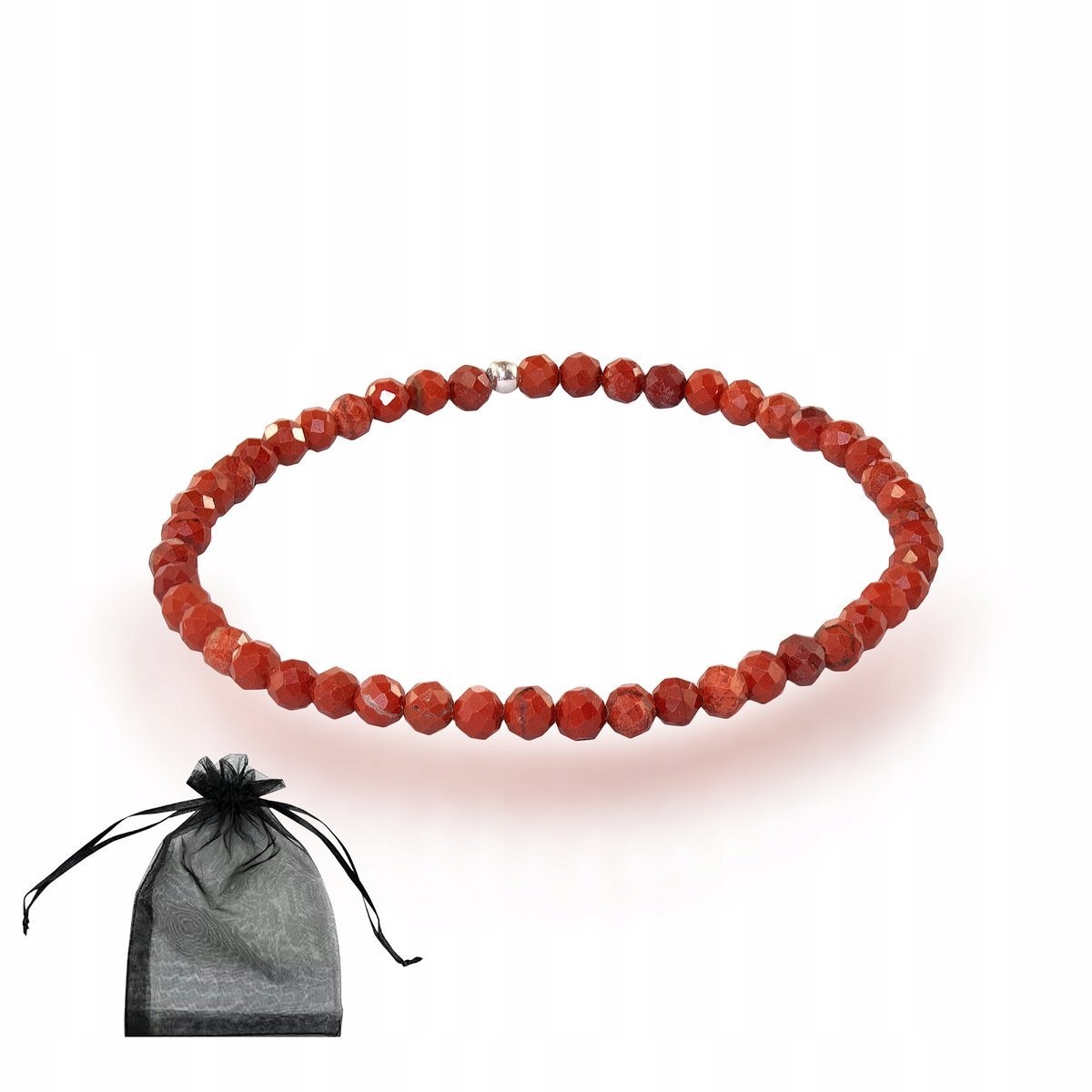 Bransoletka naturalny kamień JASPIS CZERWONY fasetowany 4mm na gumce 18cm