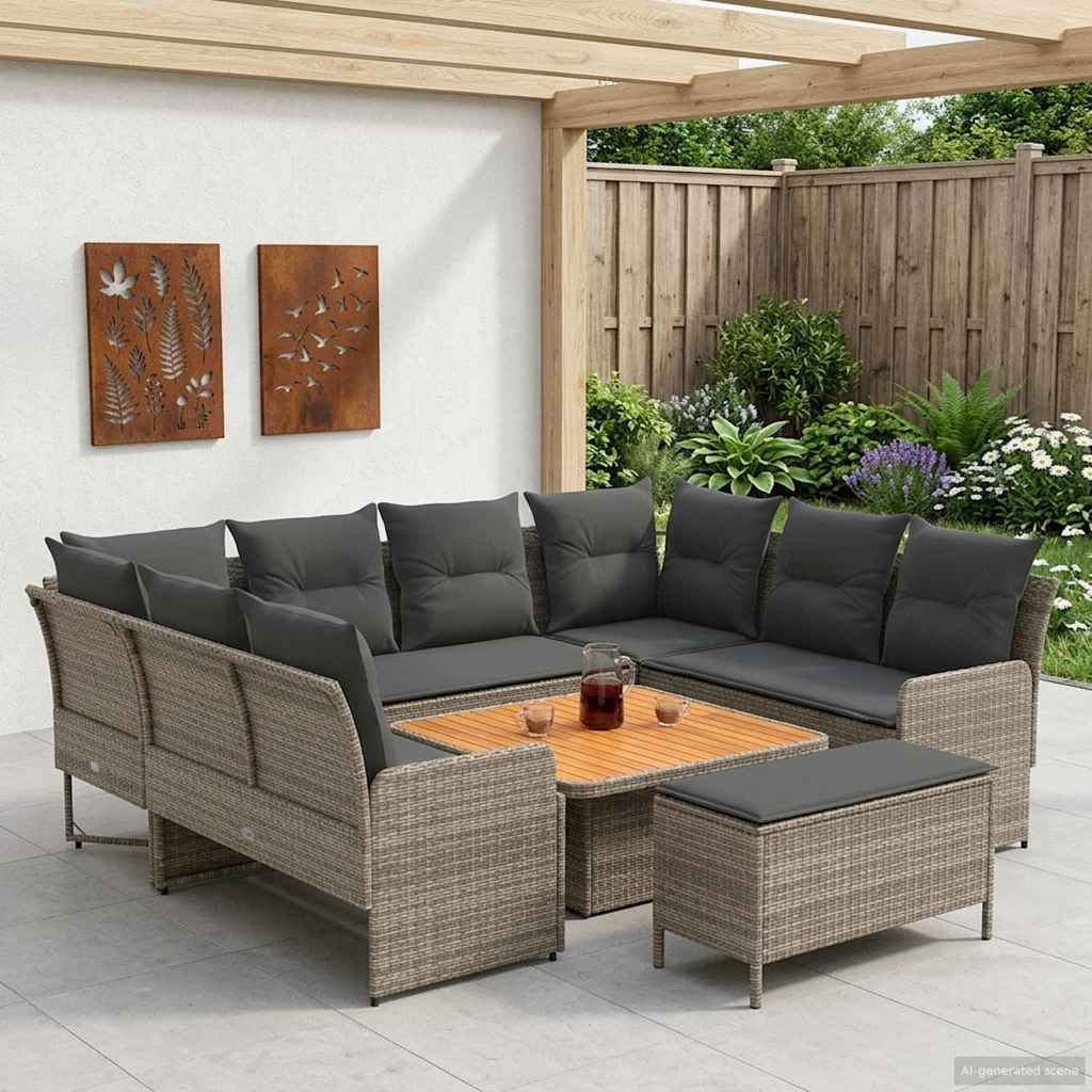 vidaXL Zestawy mebli z poduszką 7 pcs Szary i ciemnoszary Rattan PE