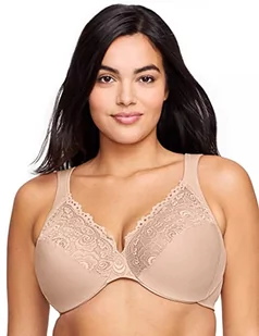 Glamorise Damski biustonosz plus size niski krój Wonderwire koronkowy fiszbiny #1240, Kawiarnia, 95C - Biustonosze - miniaturka - grafika 1