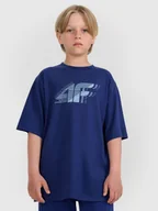 Koszulki dla chłopców - 4F T-shirt oversize z nadrukiem chłopięcy - granatowy 122 (6-7 lat) - miniaturka - grafika 1