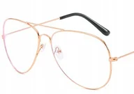 Okulary korekcyjne, oprawki, szkła - Okulary korekcyjne progresywne plusy pilotki złote +3 - miniaturka - grafika 1
