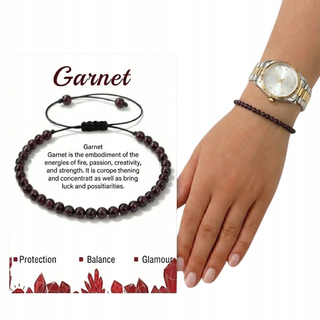Bransoletka Granat Kamienie Naturalne Drobne Koraliki Regulowana