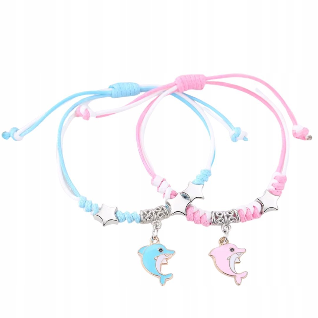 Bransoletki Przyjaźni Regulowane Delfinki Różowa i Błękitna Zestaw 2 sztuki