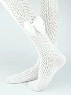 Rajstopy - Rajstopy bawełna ażurowe z kokardką ecru 104-110 cm - miniaturka - grafika 1