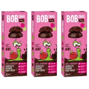 Bob Snail Przekąska jabłkowo-malinowa w ciemnej czekoladzie Zestaw 3 x 30 g - Ciastka - miniaturka - grafika 1