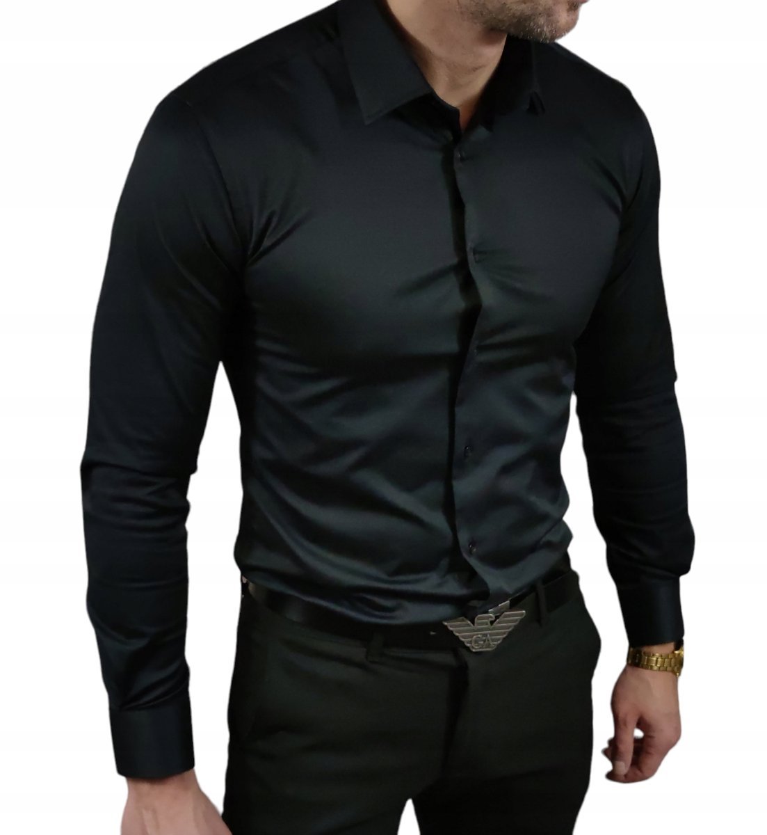 Klasyczna koszula slim fit czarna elegancka ESP06 - S
