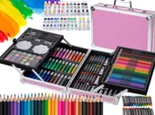 Farby i media malarskie - ZESTAW PLASTYCZNY do malowania w walizce farby kredki mazaki akcesoria 145 elementów różowy ikonka - miniaturka - grafika 1