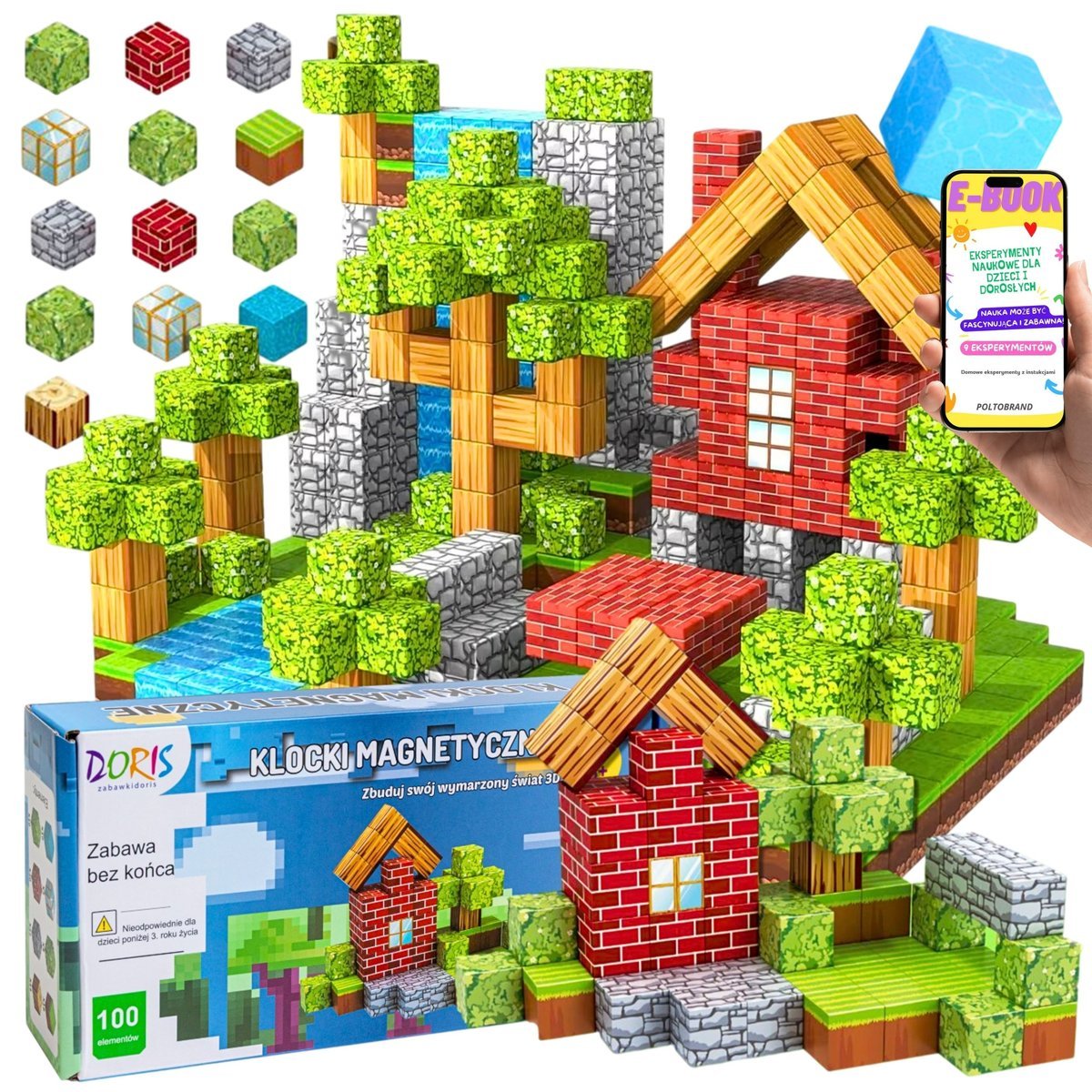 KLOCKI MAGNETYCZNE SZEŚCIANY 3D PIXELE ZESTAW 100 EL PREZENT DLA DZIECI NA ŚWIĘTA + EBOOK