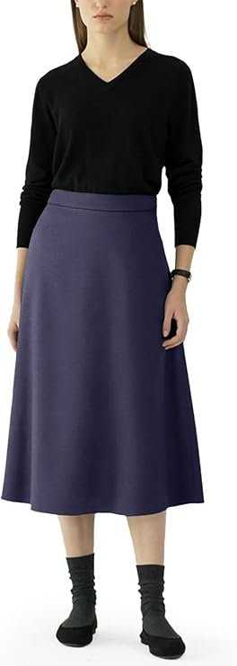 Damska Bawełniana Spódnica Midi Elegancka Rozkloszowana Granatowa XL