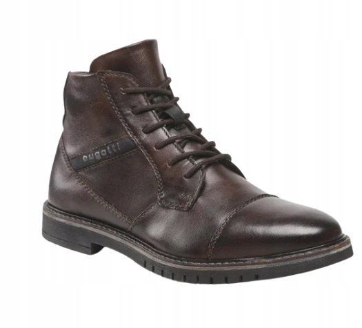 BUGATTI BRĄZOWE TRZEWIKI SKÓRZANE MĘSKIE Z OCIEPLENIEM 46 J6A
