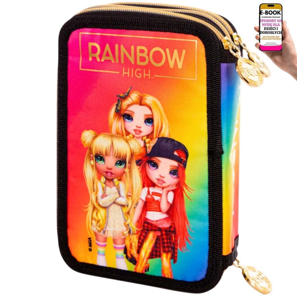 PIÓRNIK TRZYKOMOROWY RAINBOW HIGH – kolorowy zestaw szkolny z kredkami, pisakami i przyborami Dla Dziecka Dziewczyny + EBOOK-3