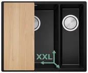 Zlewozmywaki - Podblatowy zlewozmywak granitowy. Zlew Dwukomorowy Czarny Londyn 60 Duo. Primagran - miniaturka - grafika 1