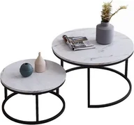Ławy i stoliki kawowe - Fortuna Lai stolik kawowy zestaw 2 stolików bocznych okrągły 80 x 45 cm & 60 x 33 cm stolik do salonu stolik sofa marmurowy wzór drewniany stolik metalowa rama czarny - miniaturka - grafika 1