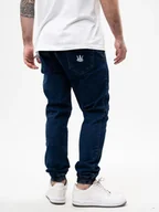Spodnie męskie - Spodnie Jeansowe Jogger Ciemne Niebieskie Jigga Wear Crown L - miniaturka - grafika 1