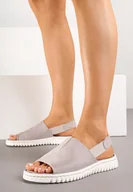 Sandały damskie - Szare Sandały Vices z Imitacji Zamszu na Tłoczonej Podeszwie Sarmione - miniaturka - grafika 1