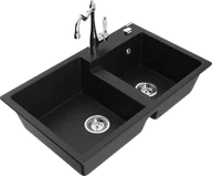 Zlewozmywaki z baterią - Mexen Tomas zlewozmywak granitowy 2-komorowy z baterią kuchenną Carla, czarny - 6516-77-670700-00 - miniaturka - grafika 1