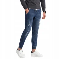 Spodnie męskie - Spodnie męskie JOGGERY jeansowe przetarcia niebieskie V3 OM-PADJ-0150 XL - miniaturka - grafika 1