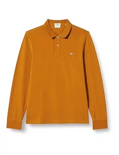 Koszulki męskie - GANT Męska koszulka polo REG Shield LS Pique Rugger, ciepła brązowa, standardowa, ciepły brąz, L - grafika 1
