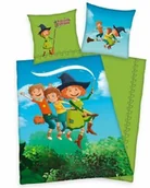 Pościel dla dzieci - Herding Pościel bawełniana 140x200 Petronella w sosie jabłkowym zielona niebieska poszewka 70x90 H23 - miniaturka - grafika 1