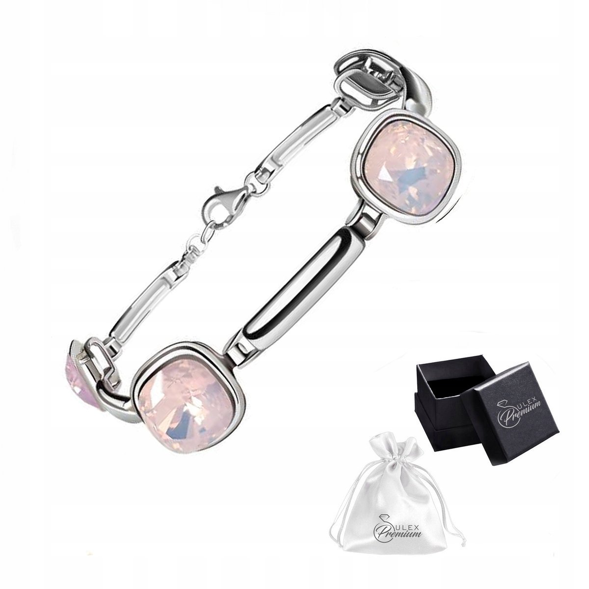 Bransoletka srebrna pr. 925 Elegancka Bransoleta Kryształ Rosa Opal