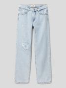 Spodnie i spodenki dla dziewczynek - Jeansy o kroju straight fit z efektem znoszenia - miniaturka - grafika 1