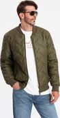 Kurtki męskie - Kurtka męska Ombre Kurtka męska bomberka z tłoczonym wzorem oliwkowa V2 OM-JALP-0196 S - miniaturka - grafika 1