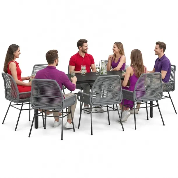 Zestaw Mebli Ogrodowych Rattan PE i Stal, Stół 200x100x74 cm, Krzesła 57