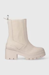 Tommy Hilfiger sztyblety RUBBERIZED MID HEEL BOOT damskie kolor beżowy na słupku FW0FW07520 - Botki damskie - miniaturka - grafika 1