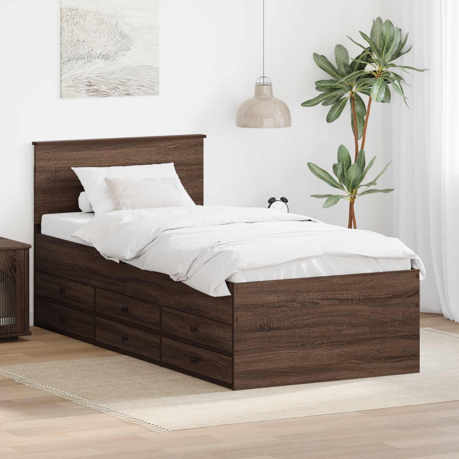 vidaXL Łóżko dzienne z szufladą Dymiony dąb i czarny 75 x 190 cm