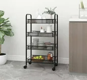 Wózki kuchenne - The Living Store Wózek kuchenny 4 półki czarny 46x26x85 cm żelazo - miniaturka - grafika 1