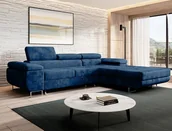 Narożniki - Narożnik z zagłówkami rozkładany prawy NORBERG w granatowym welurze. - miniaturka - grafika 1