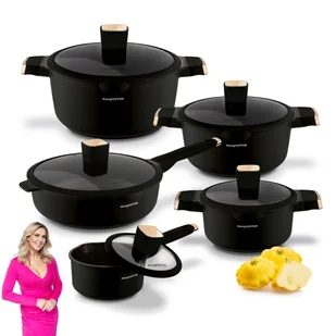 ZESTAW GARNKÓW INDUKCJA komplet PATELNIA z pokrywką RONDELEK Black Rose Konighoffer - Zestawy garnków i patelni - miniaturka - grafika 1
