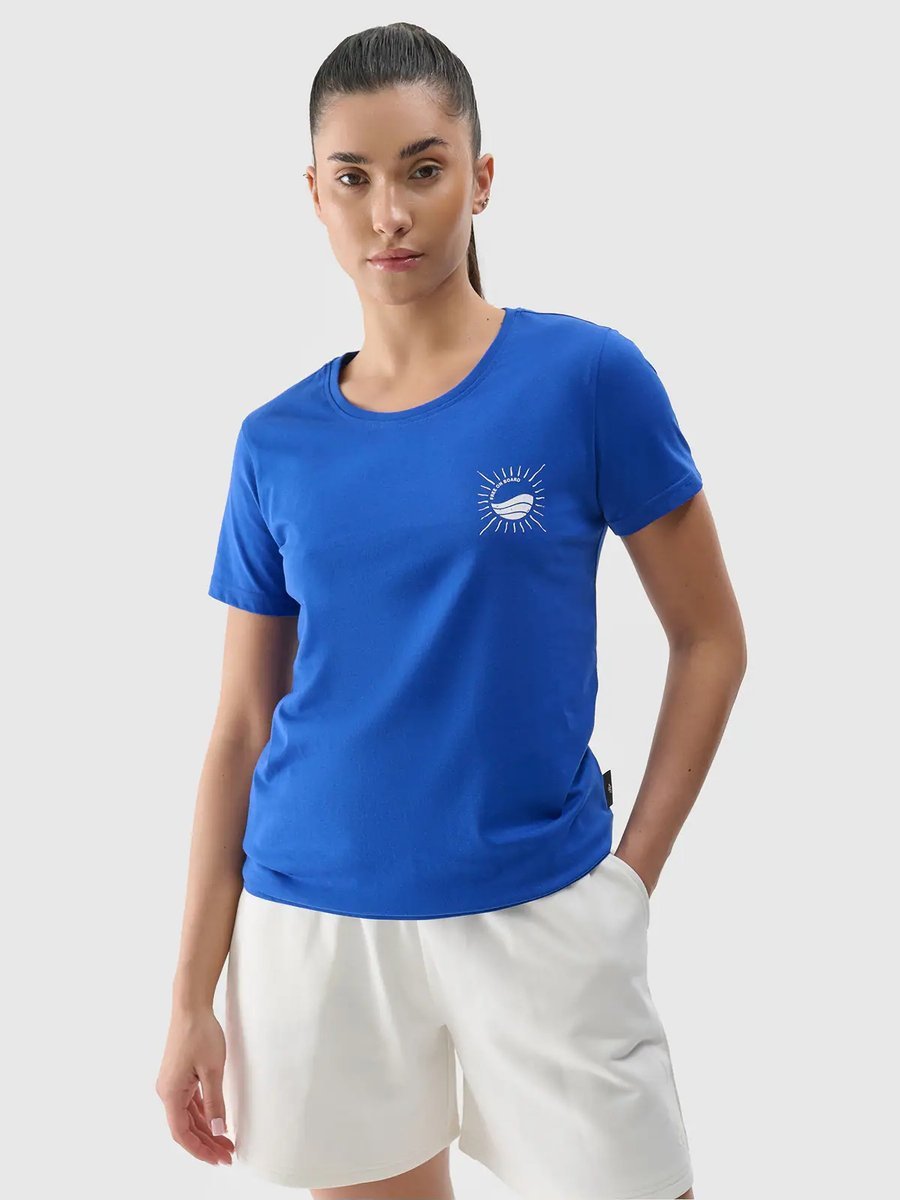 4F T-shirt regular z nadrukiem damski 4FRSS24TTSHF2547-36S Niebieski Roz. S