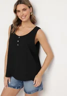 Bluzki damskie - Czarny Top na Szerokich Ramiączkach Zdobiony Guzikami Jenadorea - miniaturka - grafika 1