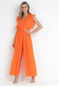 Kombinezony - Pomarańczowy Plisowany Kombinezon z Szerokimi Nogawkami i Wiązanym Paskiem Audra - miniaturka - grafika 1