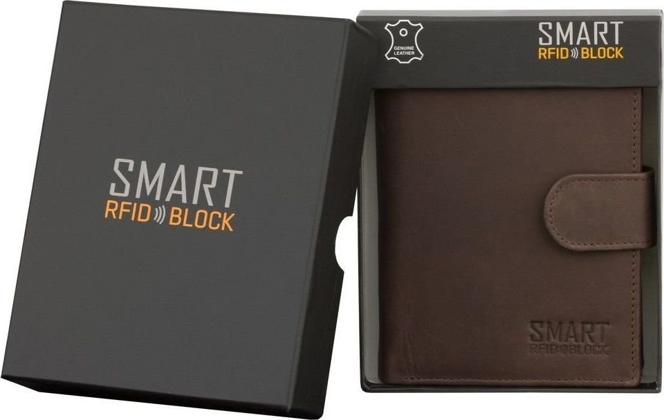 KORUMA Brązowy portfel antyRFID - SMART RFID BLOCK SM-904HBR Uniwersalny
