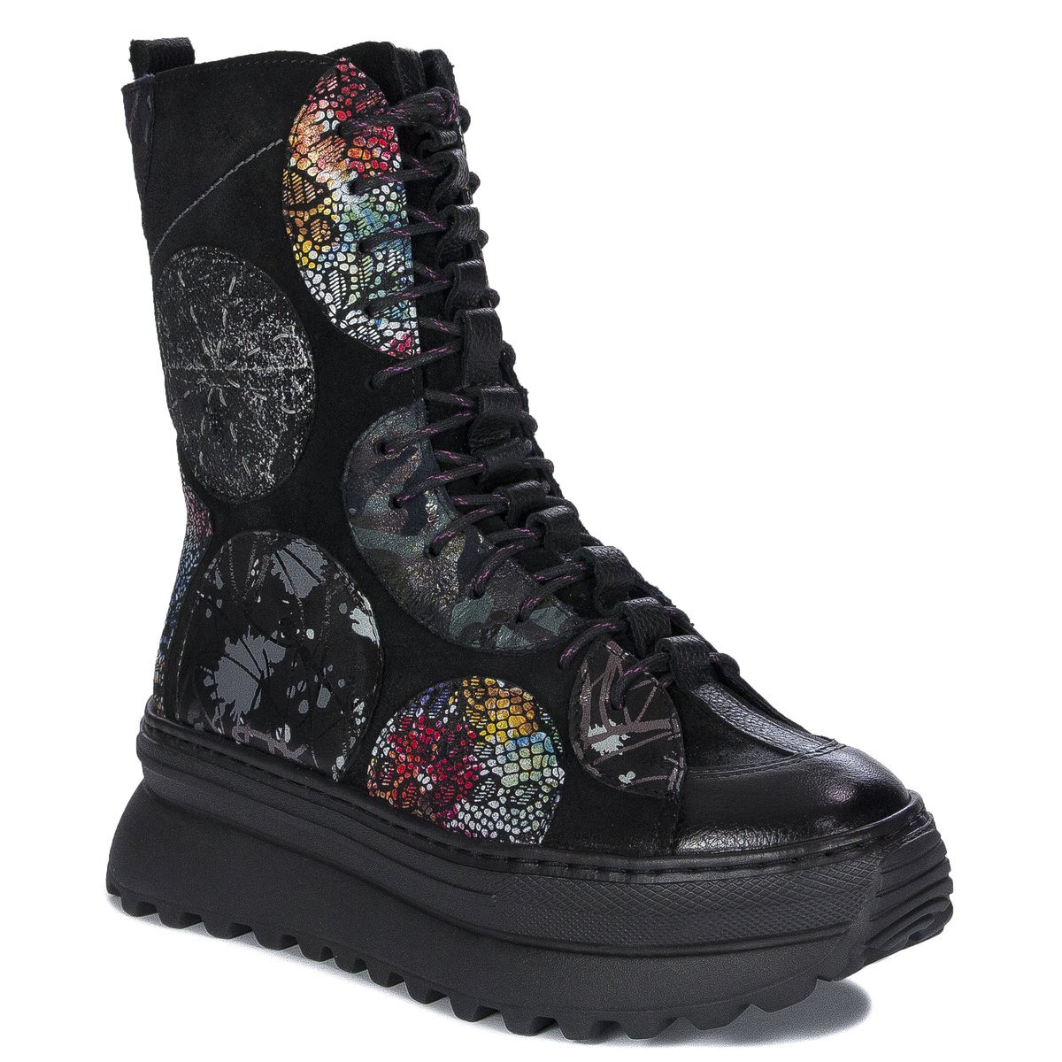 Maciejka Botki Damskie Skórzane Na Platformie Czarne-36