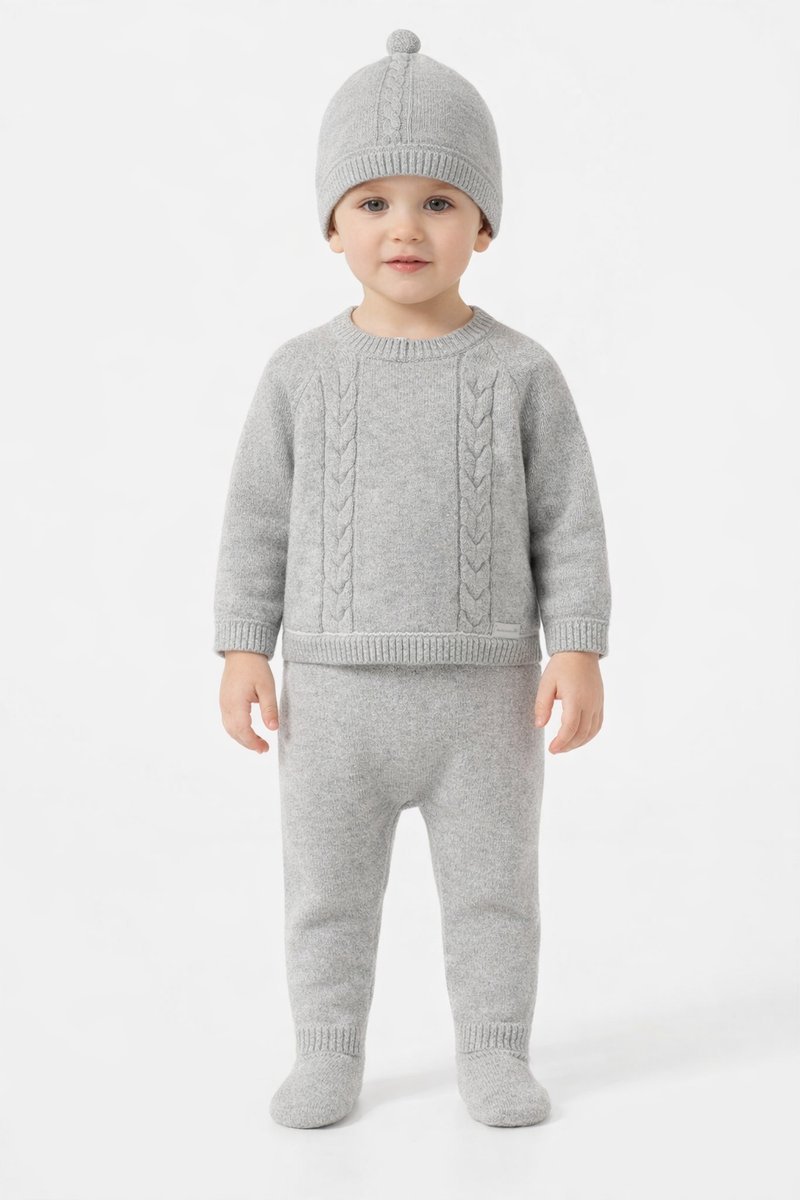 MAYORAL SZARY KOMPLET NIEMOWLĘCY SWETER SPODNIE CZAPKA 75 I4A