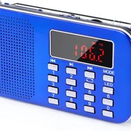Radia - Małe przenośne radio z akumulatorem, 1 akumulatorem 200mAh i światłem awaryjnym, mini USB/SD/AUX (niebieskie) - miniaturka - grafika 1