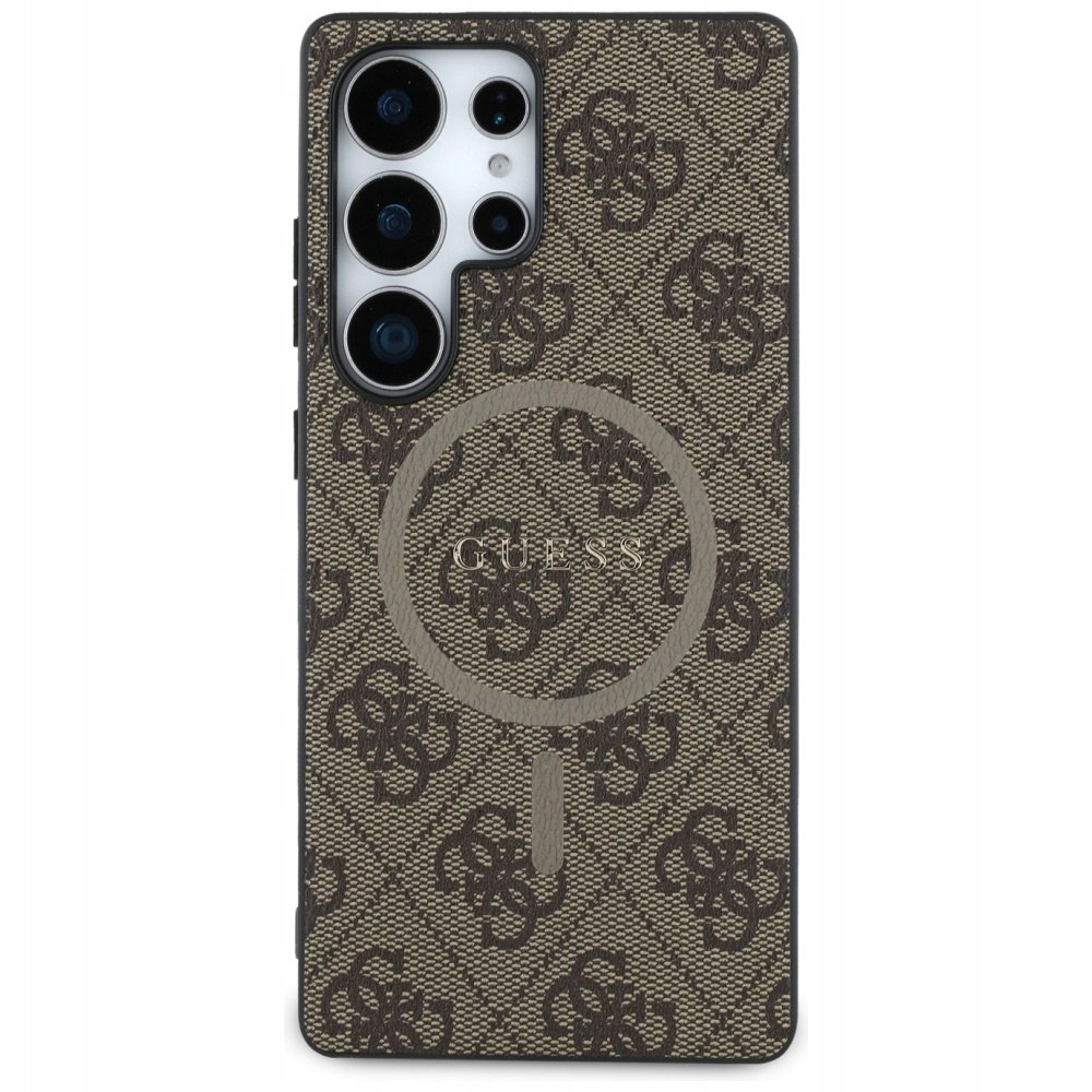 Guess Etui Hardcase 4G Ring Classic Logo MagSafe do Galaxy S25 Ultra, brązowe
