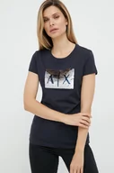 Koszulki sportowe damskie - Armani Exchange t-shirt bawełniany 8NYTDL.YJ73Z kolor granatowy - miniaturka - grafika 1