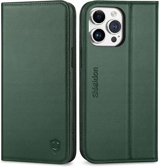 Etui z klapką Portfel Skóra Shieldon do Apple iPhone 15 Pro zielony