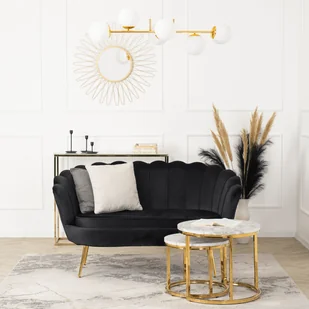 Sofa ZENDAYA Dwuosobowa Czarna Muszelka Glamour do Salonu - Sofy i kanapy - miniaturka - grafika 1