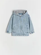 Kombinezony dla dzieci - Reserved - Denimowa kurtka z kapturem - niebieski - miniaturka - grafika 1