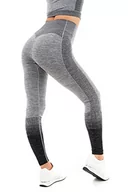 Legginsy - M17 Damskie legginsy damskie miękkie w dotyku silne wchłanianie gradient paski bezszwowe sport joga siłownia fitness spodnie do biegania, Szary Marl Black, L - miniaturka - grafika 1