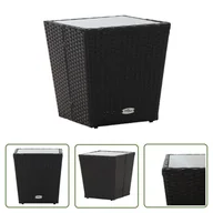 Stoły ogrodowe - The Living Store Stolik herbaciany - czarny - 41 -5x41 -5x43 cm - rattan PE i szkło - Stolik Herbaciany - miniaturka - grafika 1