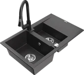 Zlewozmywaki z baterią - Mexen Gaspar zlewozmywak granitowy 1,5-komorowy z ociekaczem i baterią kuchenną Elia, czarny nakrapiany - 6507-76-670101-70 - miniaturka - grafika 1