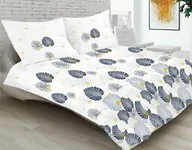 Pościel - Matex Pościel satynowa 220x200 18A Premium Victorei liście biała granatowa - miniaturka - grafika 1