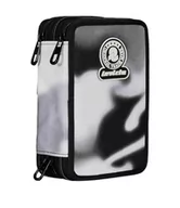 Plecaki szkolne i tornistry - Invicta Piórnik szkolny z 3 suwakami, czarny i szary, potrójna przegródka, w komplecie z długopisami, ołówkami i markerami, akcesoria szkolne, akcesoria do plecaka, szkoły podstawowej, dziecko, - miniaturka - grafika 1