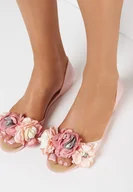 Baleriny - Jasnoróżowe Balerinki Meliski z Otwartym Noskiem i Kwiatową Aplikacją Lamedella - Born2be - miniaturka - grafika 1